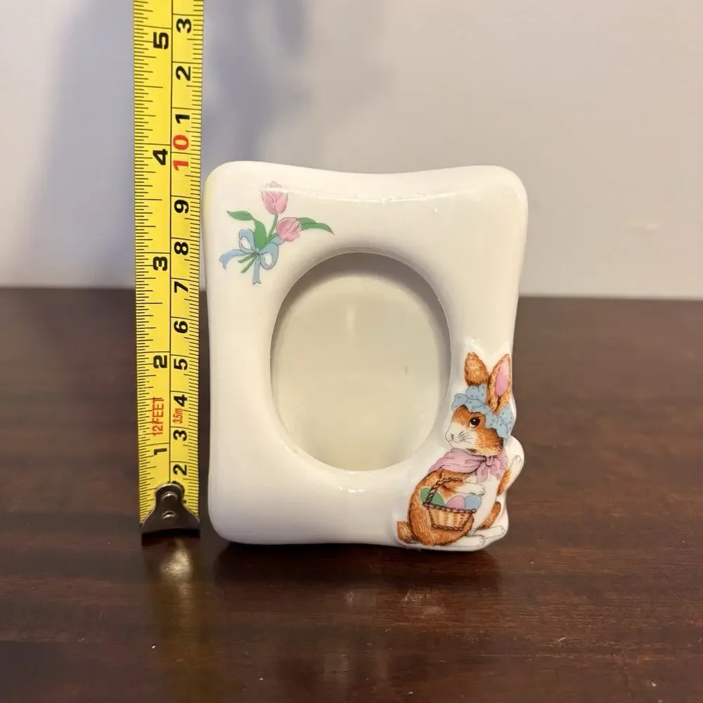 Ceramic Rabbit Floral miniature Photo Frame Spring Decor Vintage 90’s Cottage